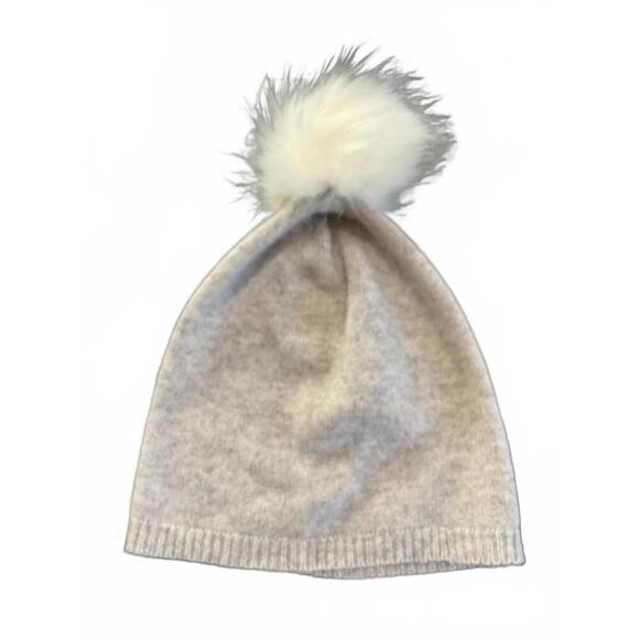 Tahari Cashmere Grey Beanie with Fluffy White Pom Pom main image 6